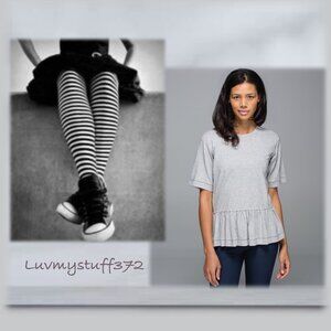 Cute Lululemon Peplum Tee Top Blouse in Heathered Gray Micro Stripe